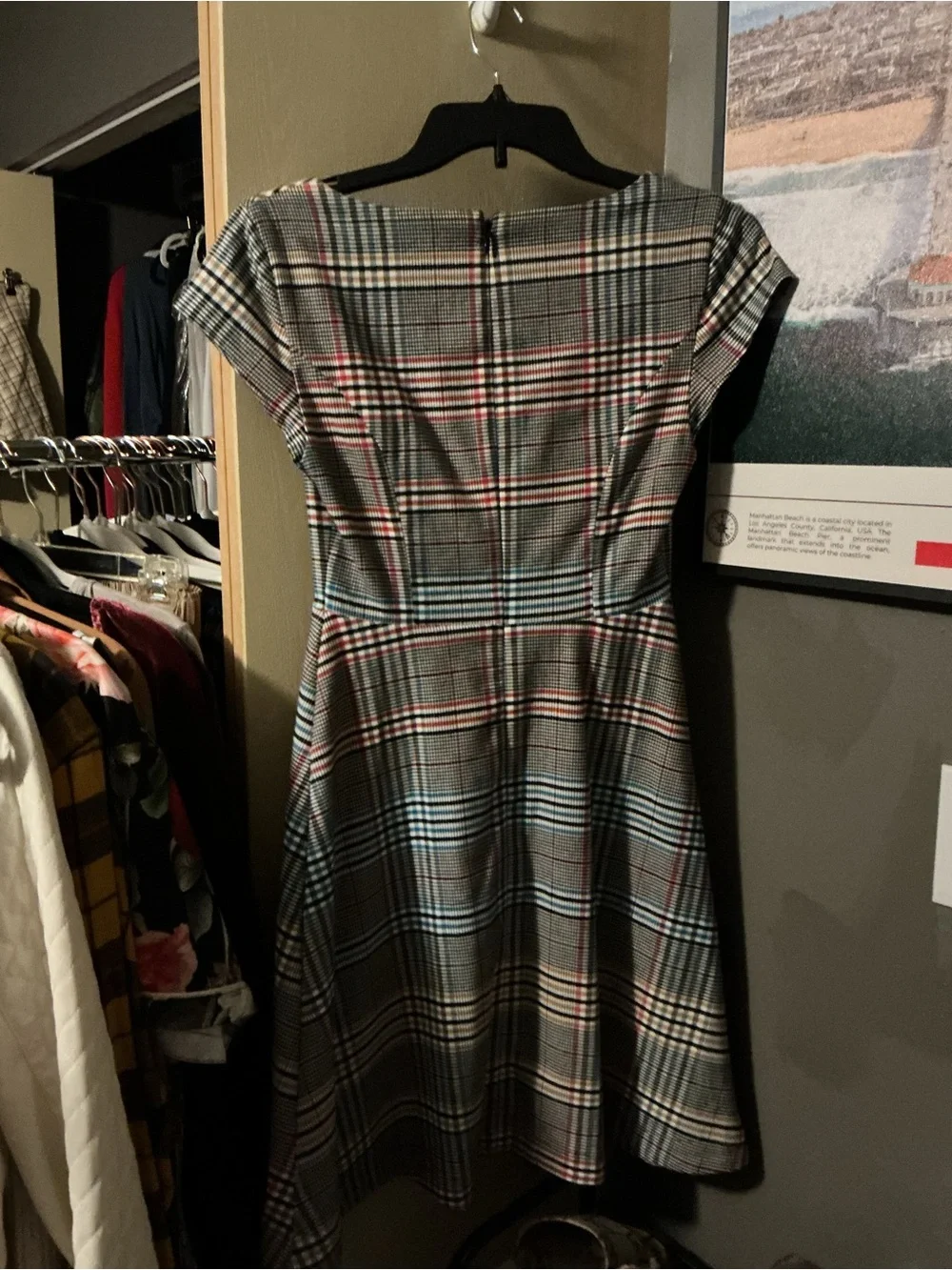 Anthropologie Plaid Fit-and-Flare Mini Dress — Gray, Pink, Black